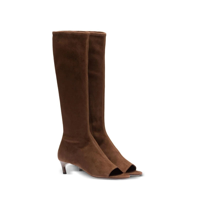 Women's Open Toe Knee-High Boot — Kitten Heel, Multi-Finish