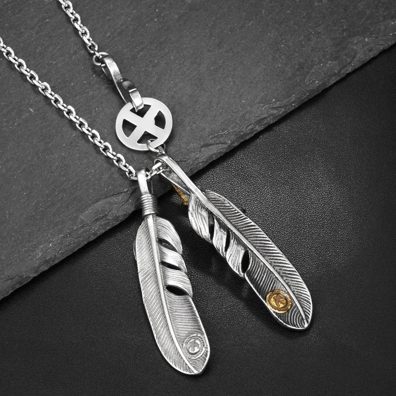 FBA Hip Hop Feather Pendant Necklace Set | Punk Chain Jewelry