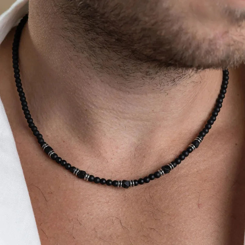 FBA Black Lava & Labradorite Beaded Choker | Men's Jewelry