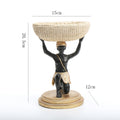 African Man Statue Tray | Tribal Resin Storage Basket & Home Organizer Decor