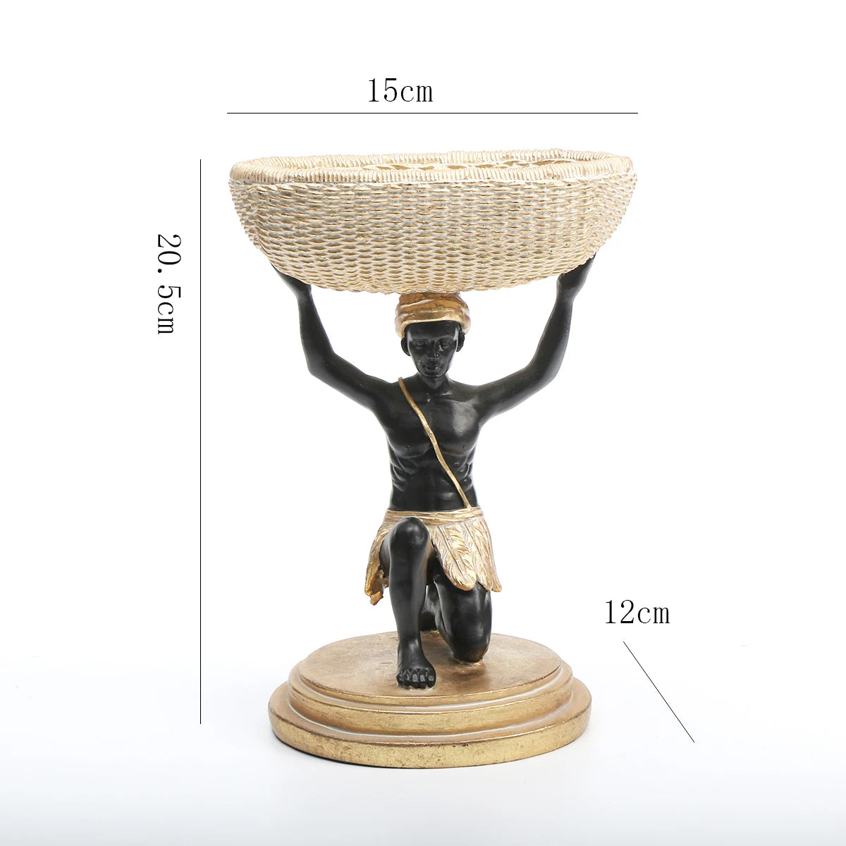 African Man Statue Tray | Tribal Resin Storage Basket & Home Organizer Decor