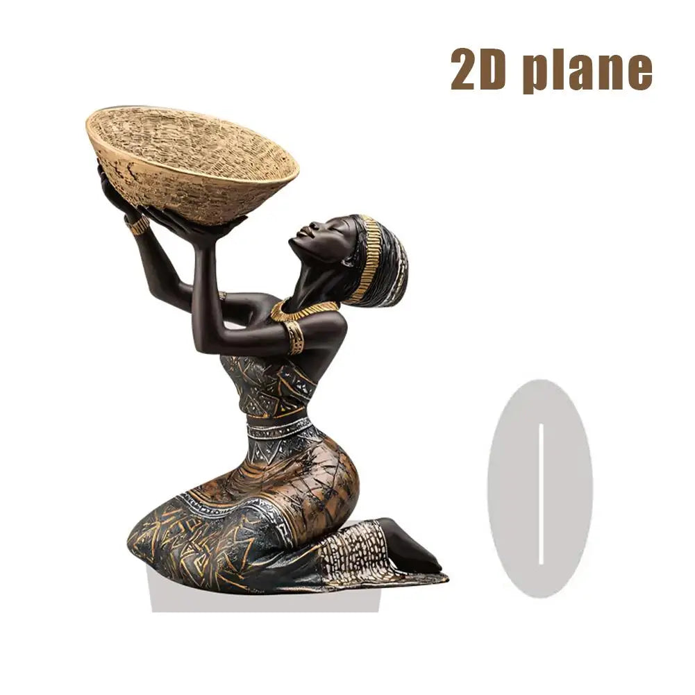 African Woman Kneeling with Basket Acrylic Art Ornament | 2D Flat Decorative Figurine for Home & Desk Decor