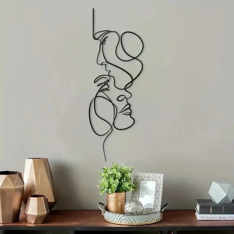 Minimalist Abstract Face Line Metal Wall Art | Black Iron Wall Sculpture for Modern Home Decor