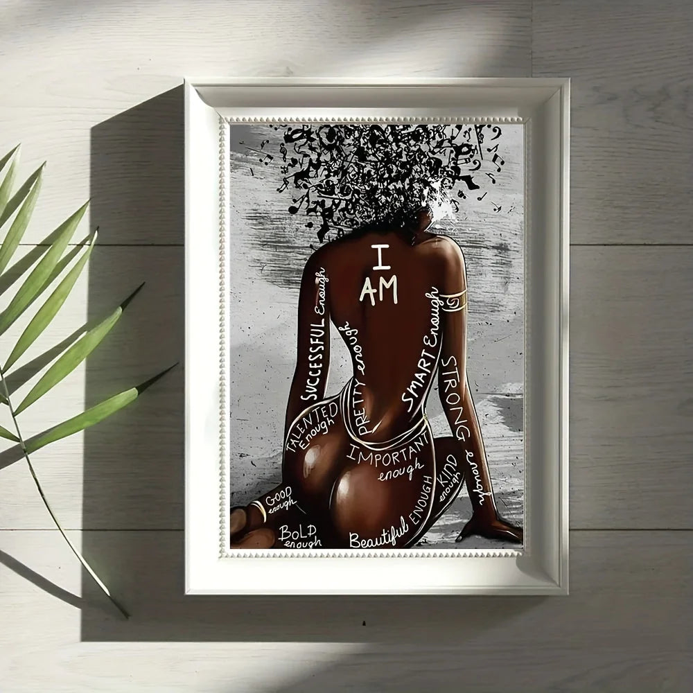 I Am Black Woman Canvas Print | Afro Hair Music Poster African Girl Wall Art