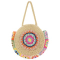 Women's Round Straw Woven Tote Bag – Large Capacity Ethnic Style Vacation Shoulder Handbag