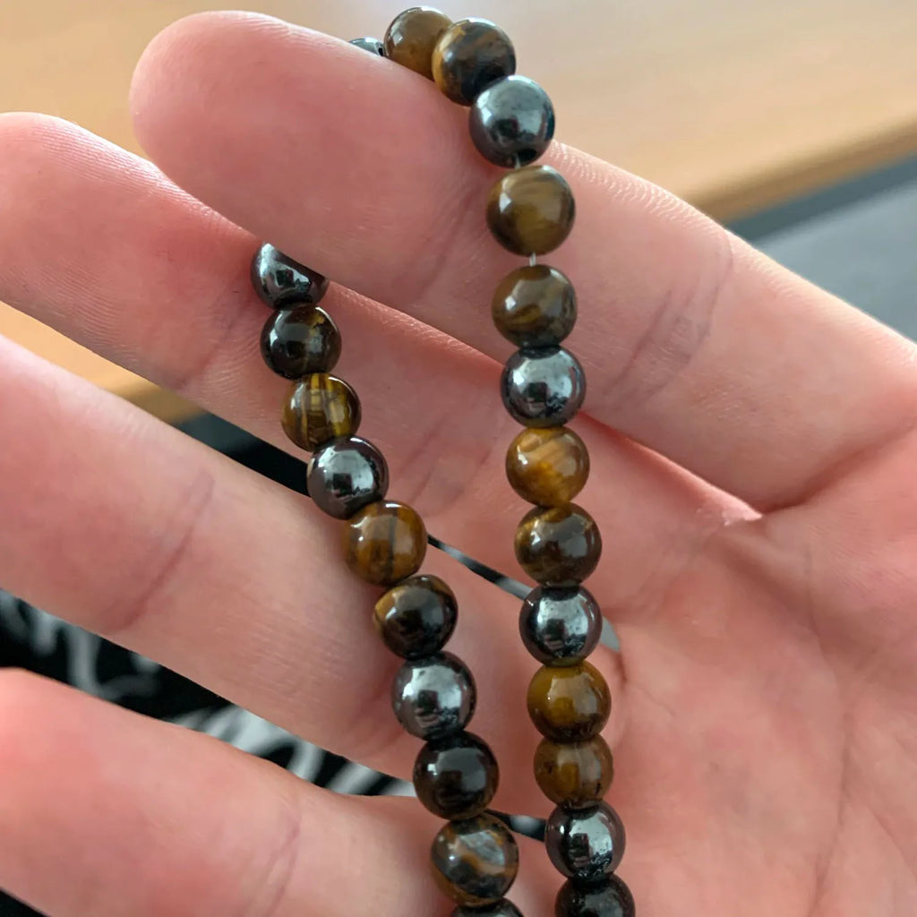 FBA Black Lava Stone Beaded Choker Necklace | Men's Vintage Jewelry