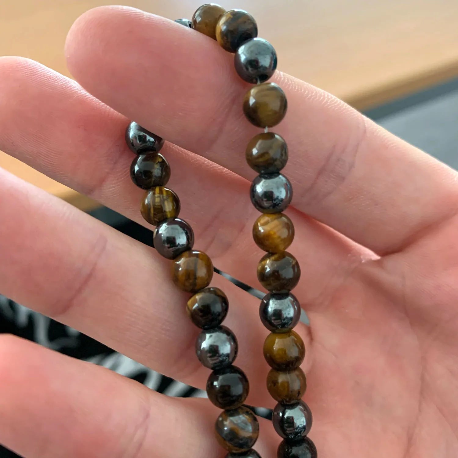 FBA Black Lava Stone Beaded Choker Necklace | Men's Vintage Jewelry