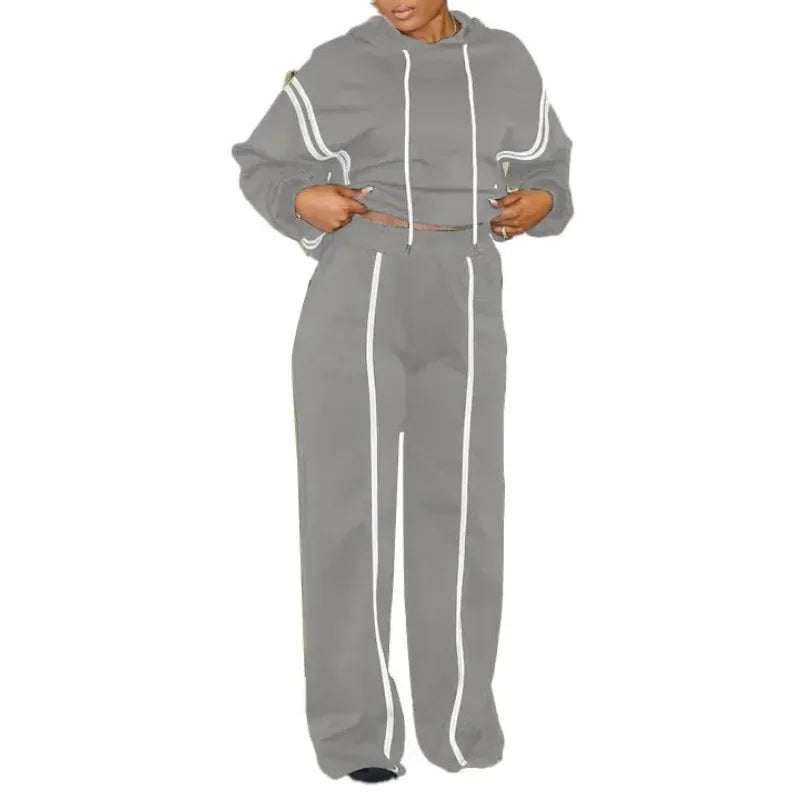 Women's 2-Piece Hooded Tracksuit Set – Zip Sweatshirt & Wide-Leg High-Waist Pants | FBA Vibes