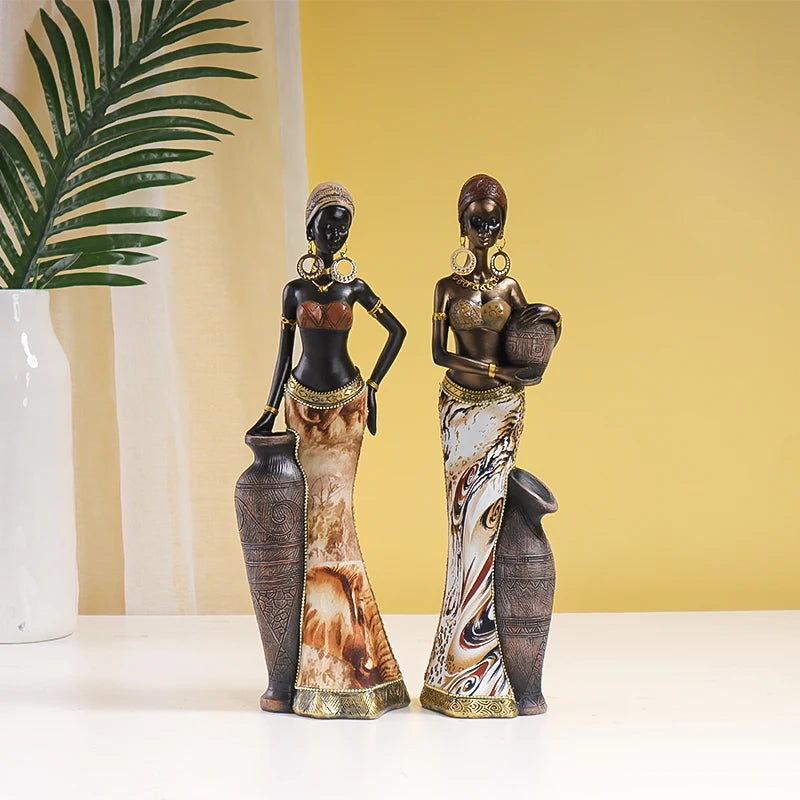 Retro African Style Black Woman Resin Figurine | Art Sculpture for Home Decor