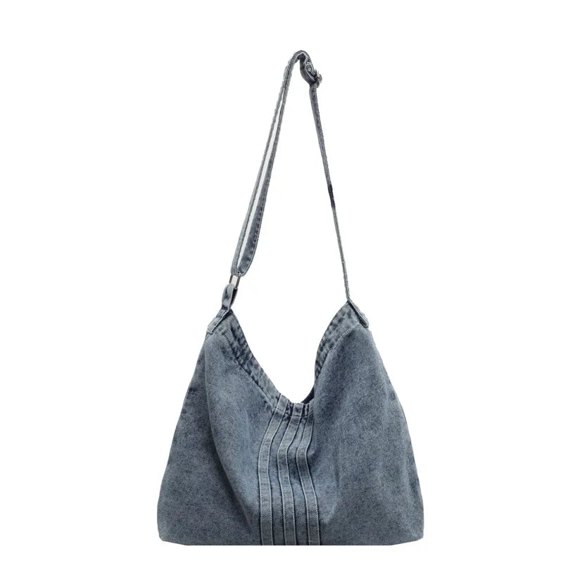 Denim Canvas Tote Bag for Women – Large Capacity Casual Shoulder Handbag