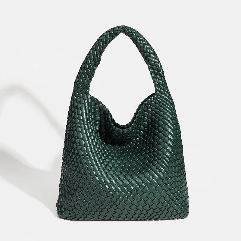 Hand-Knitted PU Woven Tote Bag for Women – Large Luxury Criss-Cross Shoulder Bag