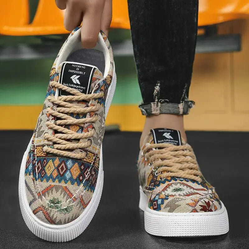FBA Men's Ethnic Style Platform Board Shoes | Breathable Flat Sneakers
