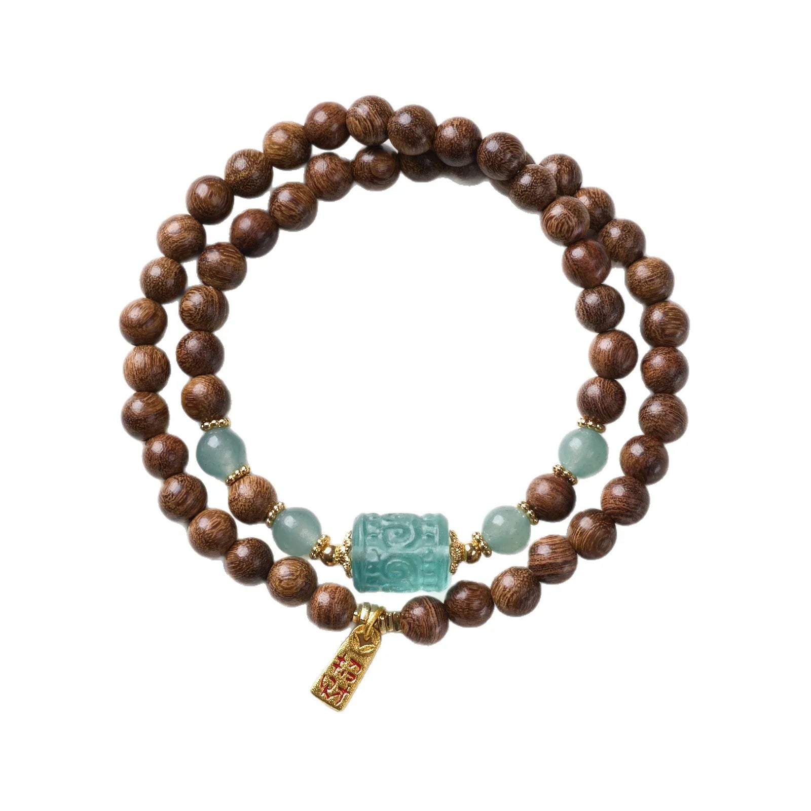 FBA Sandalwood Blue Chalcedony Double Wrap Bracelet | Chinese Lucky Jewelry