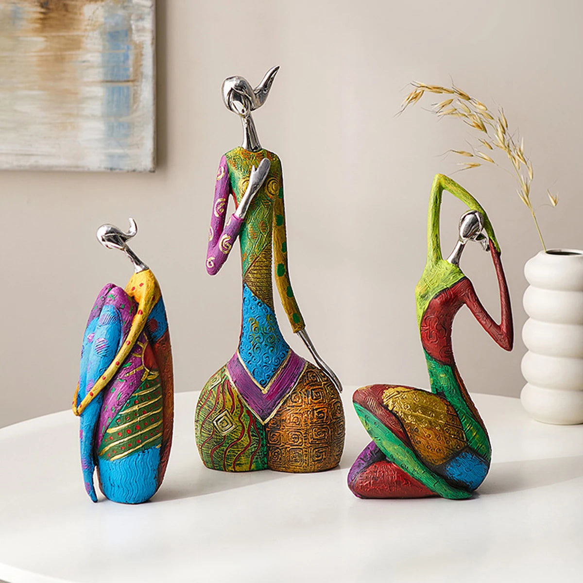 Abstract Female Sculpture | Hand-Painted Resin Art Figurine for Living Room, Desk & Home Decor