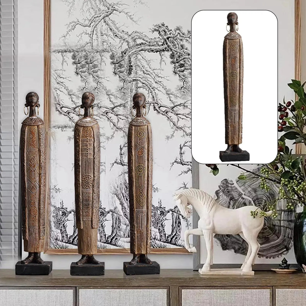 African Tribal Women Resin Figurine | Handcrafted Sculpture for Living Room, Bedroom & Cabinet Decor