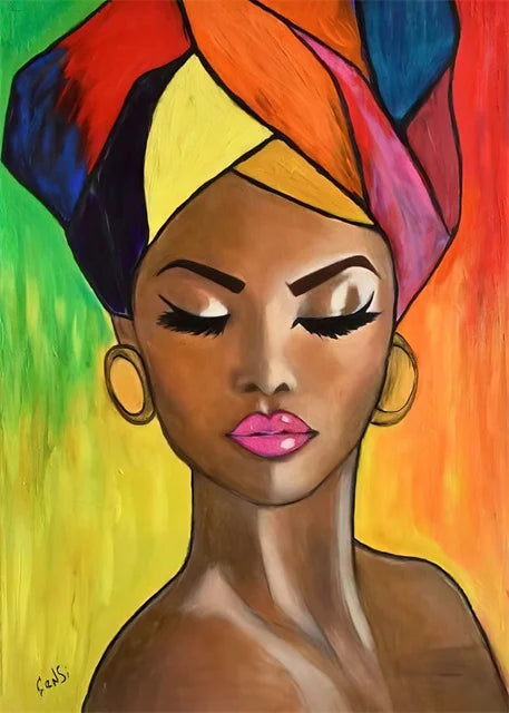 African Woman Abstract Art Canvas Print | Africa Girl Portrait Poster for Living Room Wall Decor