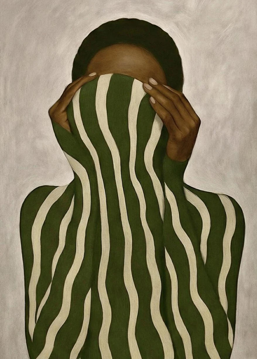 Abstract African Woman Black & White Stripes Canvas Print | Neutral Wall Art
