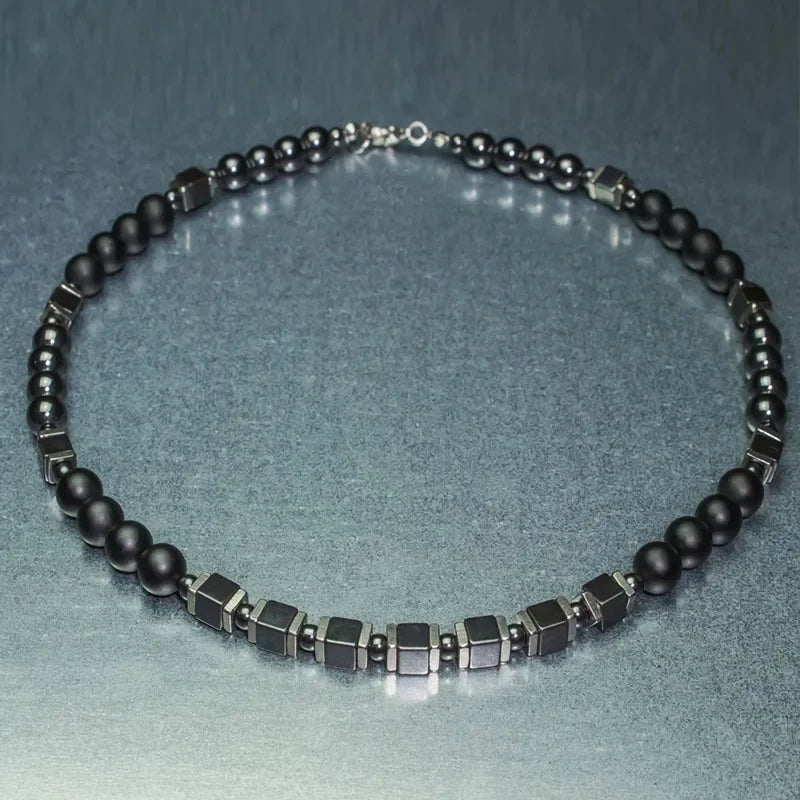 FBA Black Lava & Labradorite Beaded Choker | Men's Jewelry