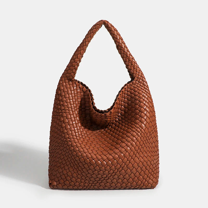 Hand-Knitted PU Woven Tote Bag for Women – Large Luxury Criss-Cross Shoulder Bag