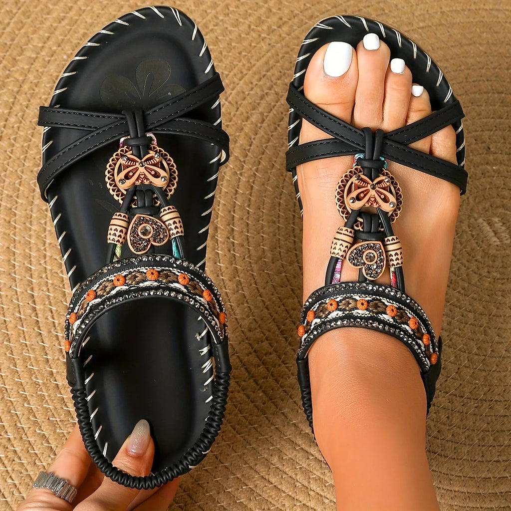 FBA Women's Bohemian Platform Flat Sandals | Plus Size Beach Shoes