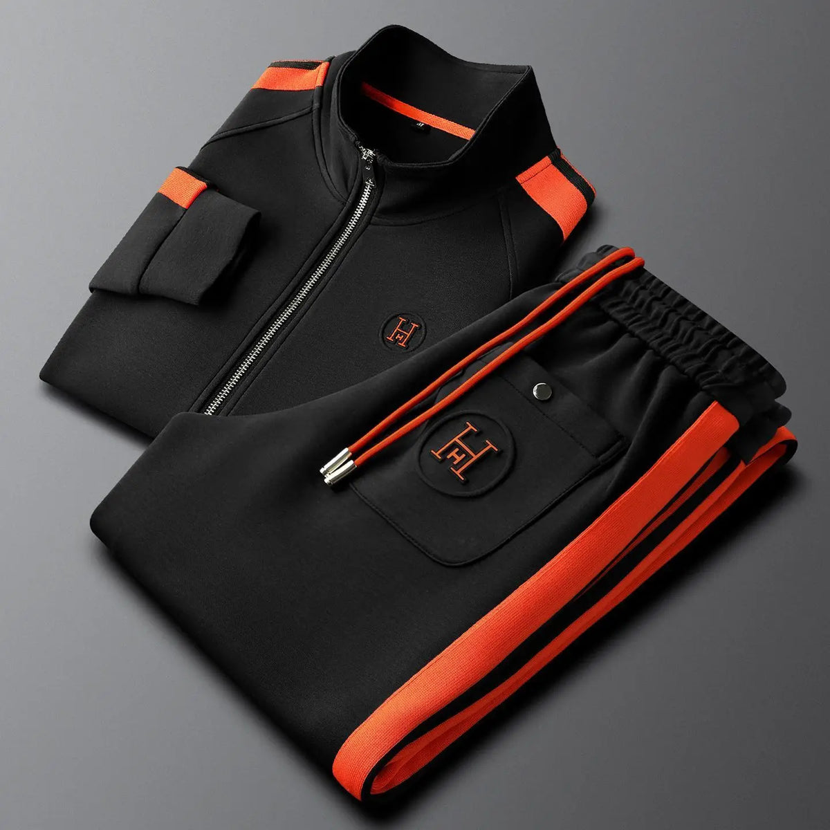 Men's 2-Piece Embroidered Tracksuit Set – Slim Fit Stand Collar Zip Jacket & Trousers | FBA Vibes