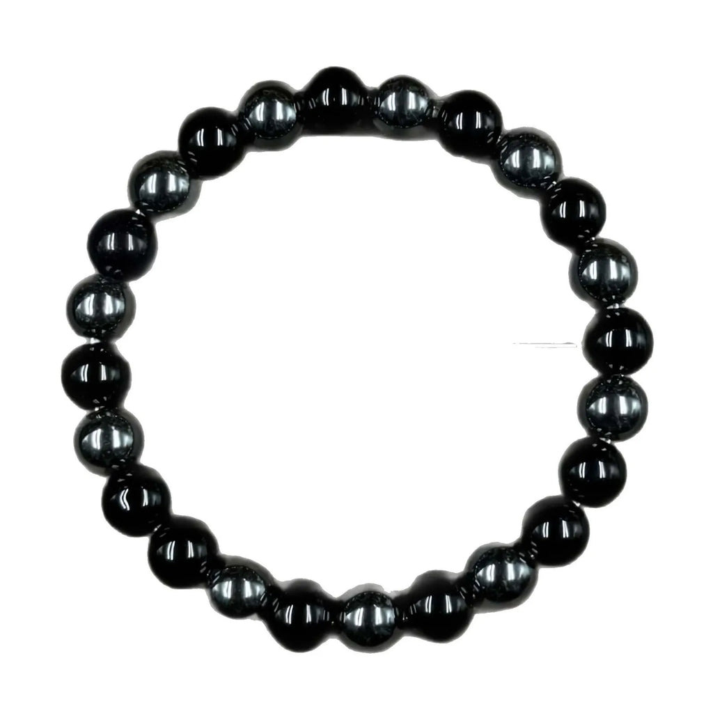 FBA Obsidian Hematite Beaded Memory Bracelet | Natural Stone Jewelry Gift