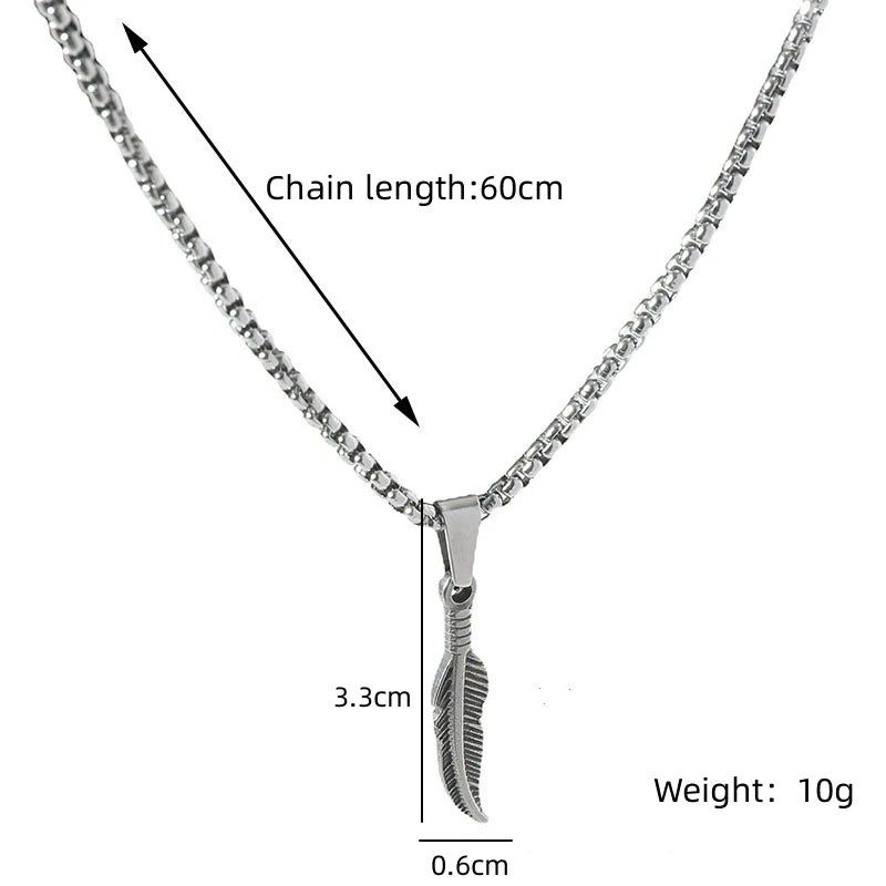 FBA Stainless Steel Feather Hip Hop Pendant Necklace | Men's Chain Jewelry