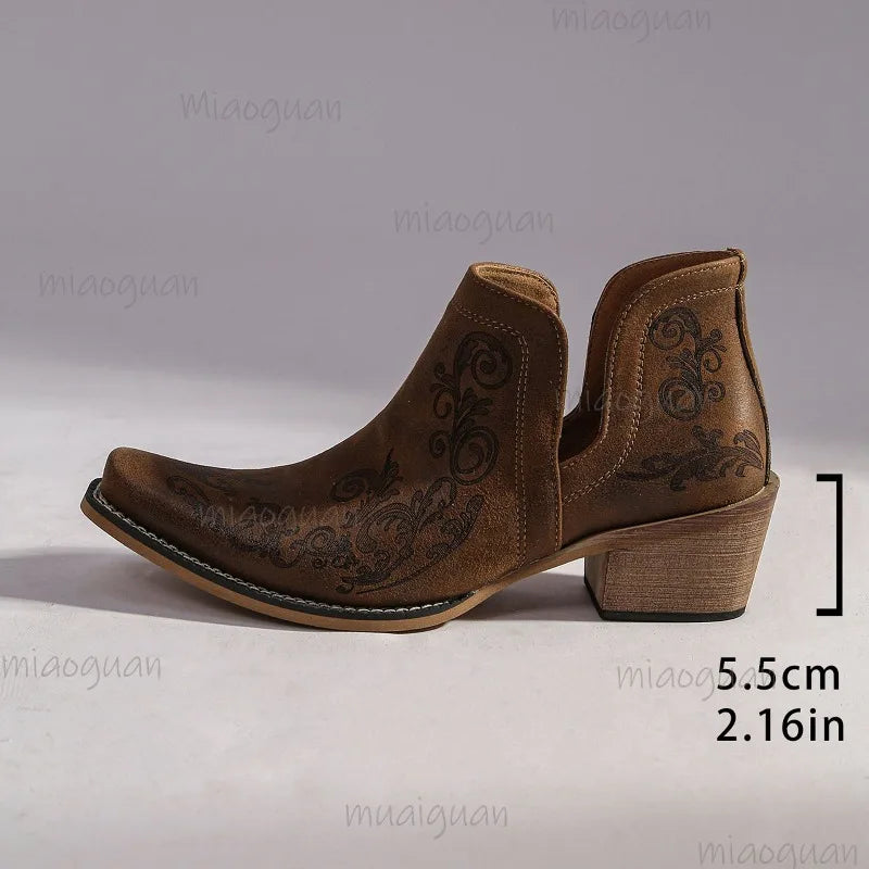 Women's Embroidered Western Cutout Ankle Bootie
