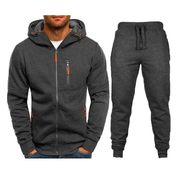 Men's 2-Piece Zip-Up Hoodie & Jogger Tracksuit Set – Fleece Sportswear Running Training Sweatsuit | Multiple Colors | S–3XL | FBA Vibes