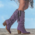 Women's Retro Metal Buckle Tassel Western Cowboy Knee-High Boot