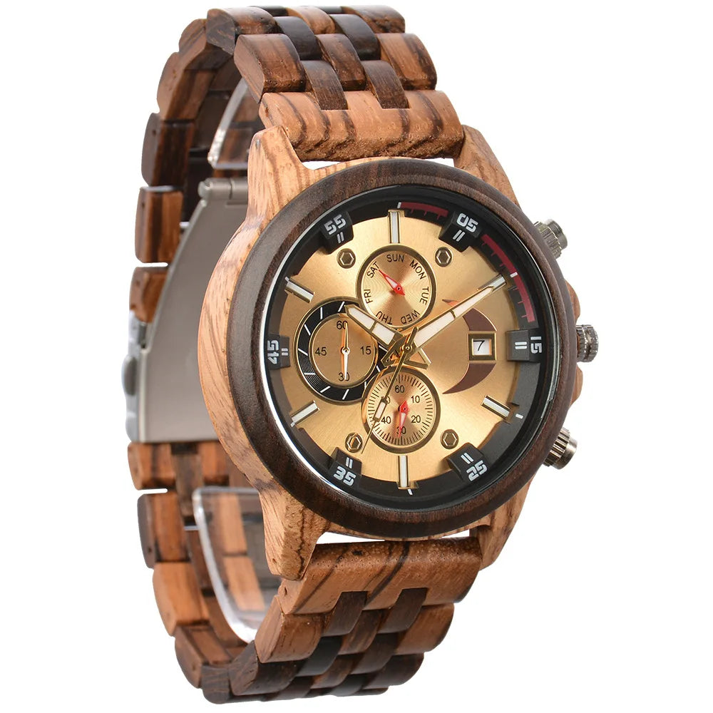 FBA Men's Big Dial Luxury Wood Watch | Exotic Wood Quartz Wristwatch