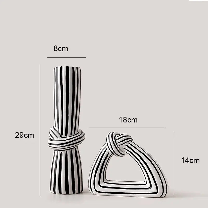 Black & White Striped Knot Ceramic Vase | Modern Art Sculpture for Living Room Decor