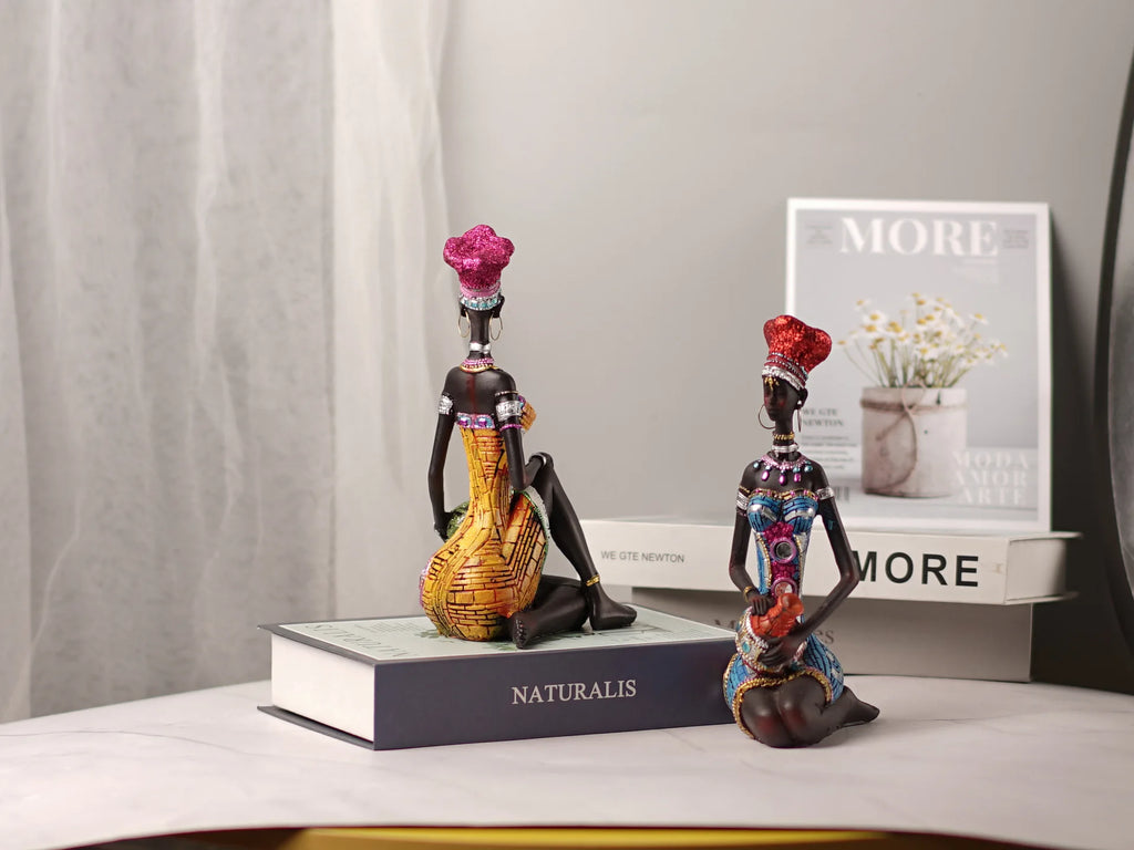 Resin African Black Women's Sculpture | Abstract Figurine for Home, Living Room & Desktop Decor