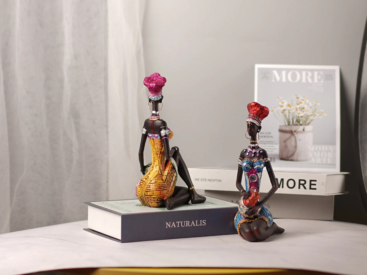 Resin African Black Women's Sculpture | Abstract Figurine for Home, Living Room & Desktop Decor