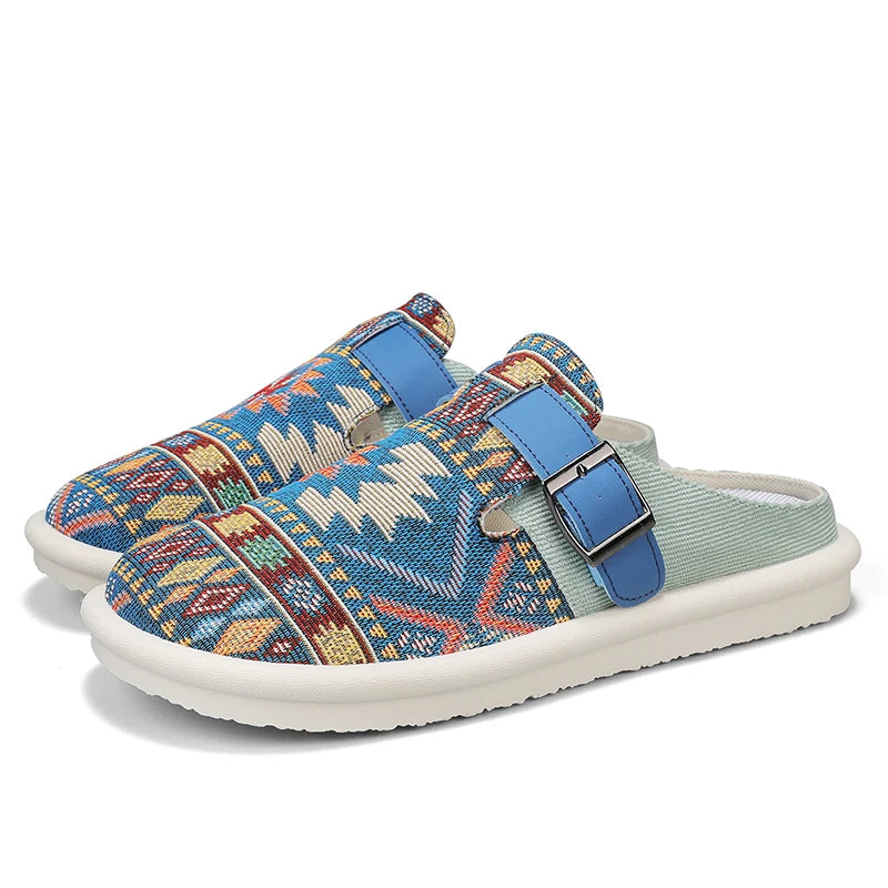 FBA Women's Ethnic Embroidered Linen Slippers | Handmade Comfort Sandals