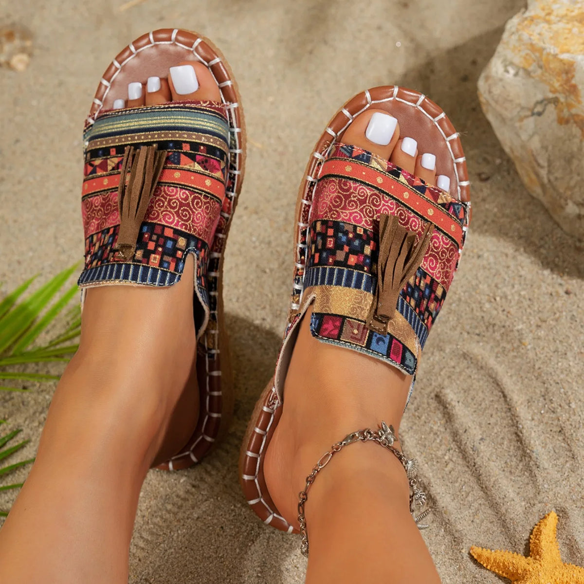 FBA Women's Mixed Color Low Heel Beach Slides | Plus Size Sandals