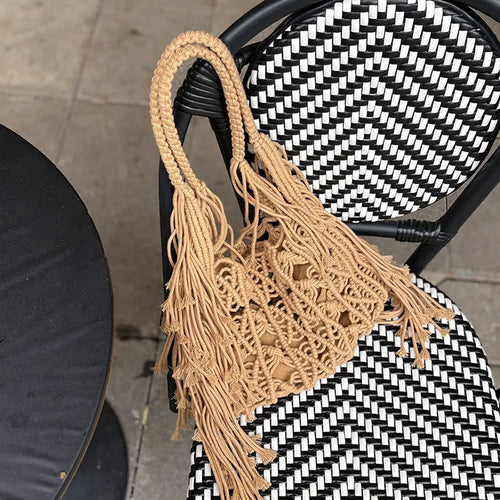 Bohemian Handmade Woven Hollow Tote Beach Bag – Linen Shoulder & Travel Bag for Women