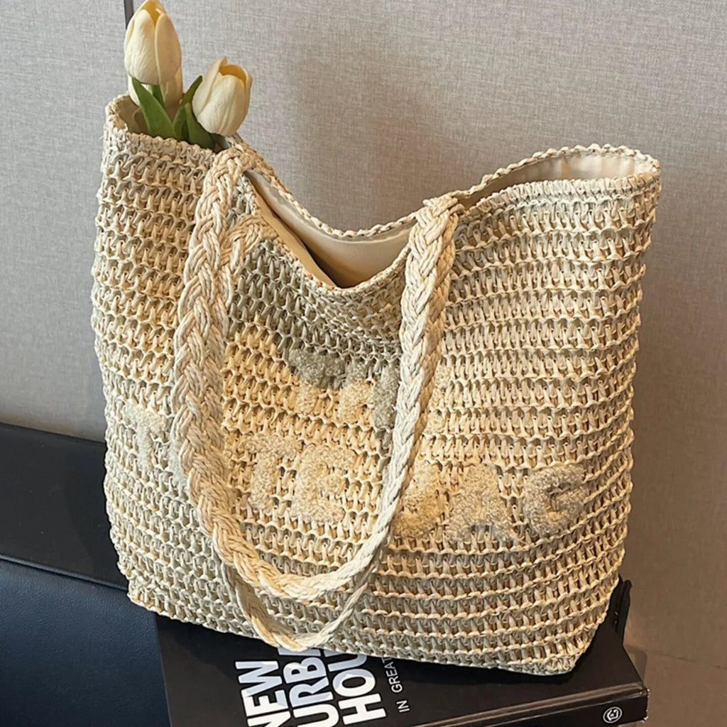 Premium Handwoven Straw Bucket Tote Bag for Women – Seaside Vacation Beach Bag