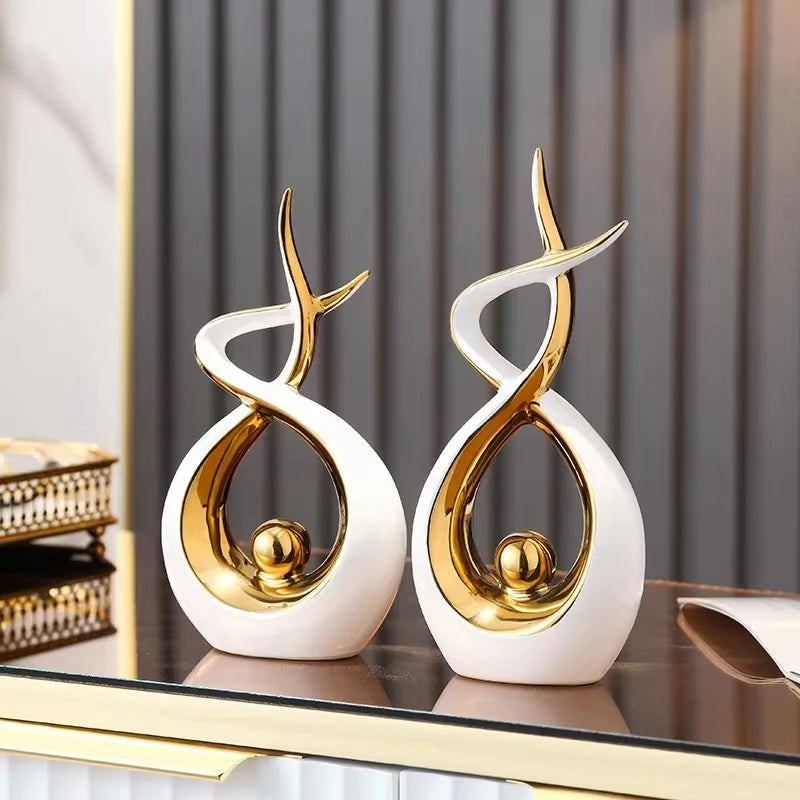 Nordic Abstract Ceramic Figurine | Light Luxury Sculpture for Living Room, Office & Home Decor
