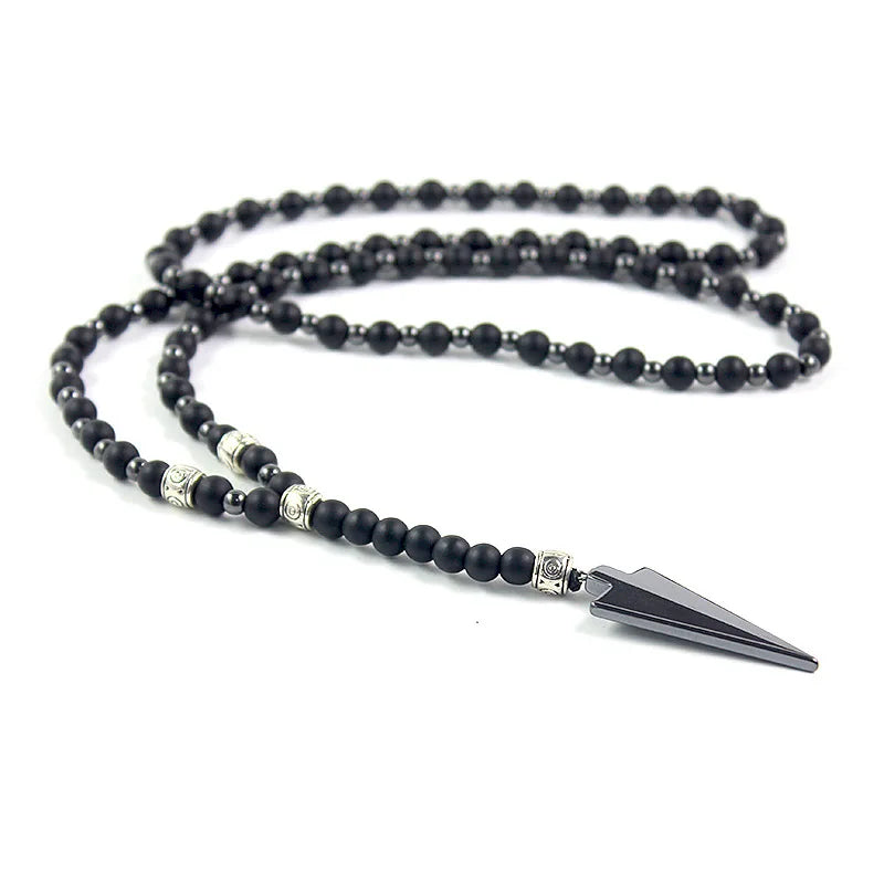 FBA Arrow Necklace Matte Black Agate Hematite Beaded | Minimalist Unisex Jewelry