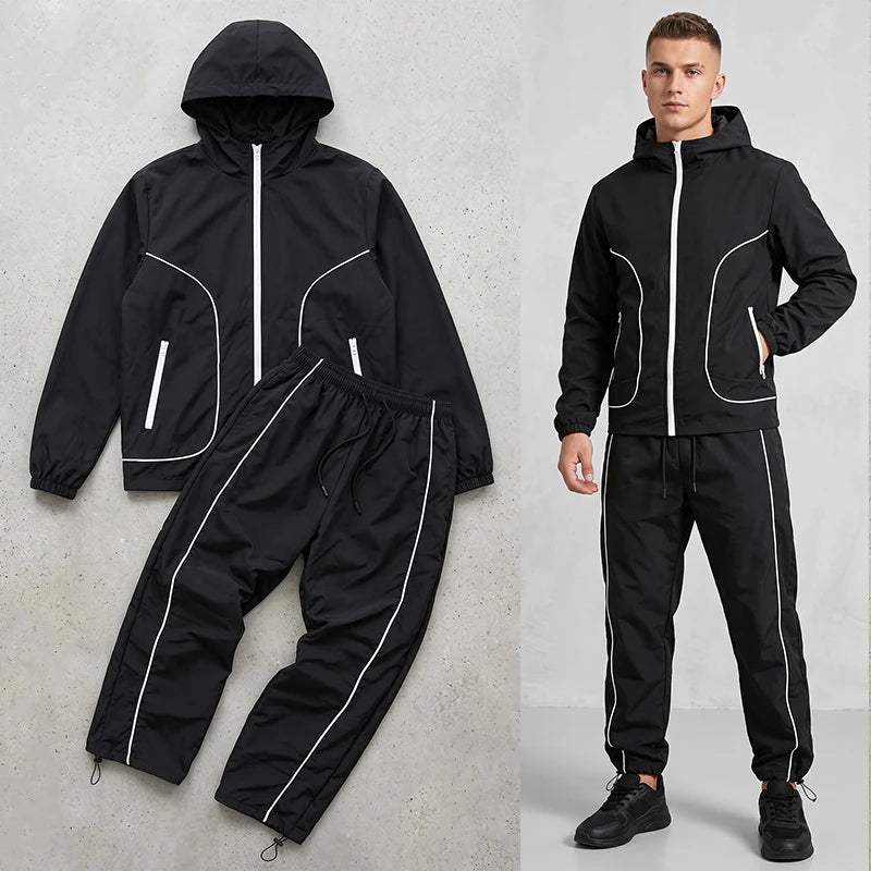 Men's 2-Piece Hooded Windbreaker Tracksuit Set – Full Zip Jacket & Quick-Dry Jogger Pants | FBA Vibes