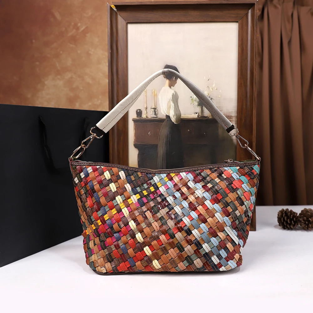 Genuine Leather Woven Tote Bag – Large Capacity Minimalist Single Shoulder & Crossbody Bag