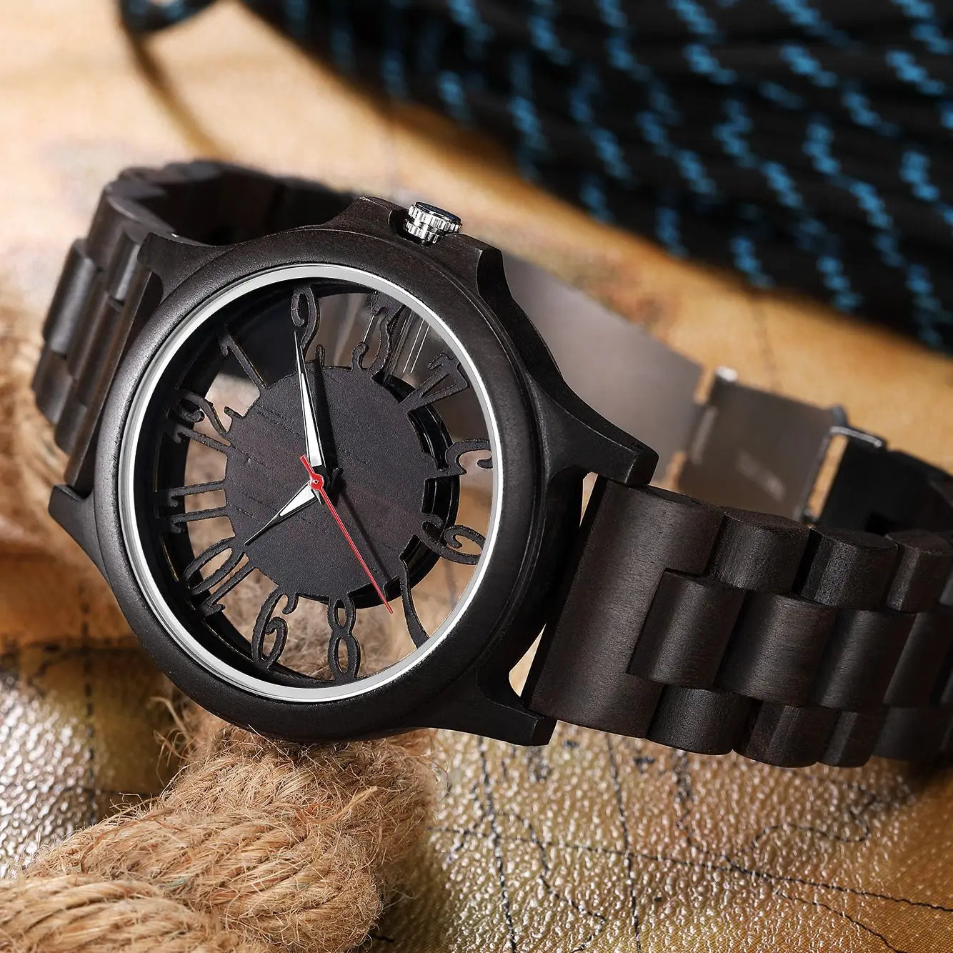 FBA Unisex Hollow Style Wood Watch | Big Dial Quartz Wooden Wristwatch