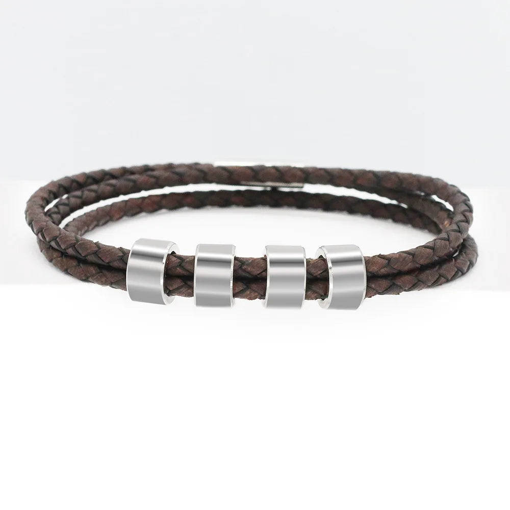 FBA Personalized Engraved Men's Leather Bracelet | Custom Name Jewelry Gift