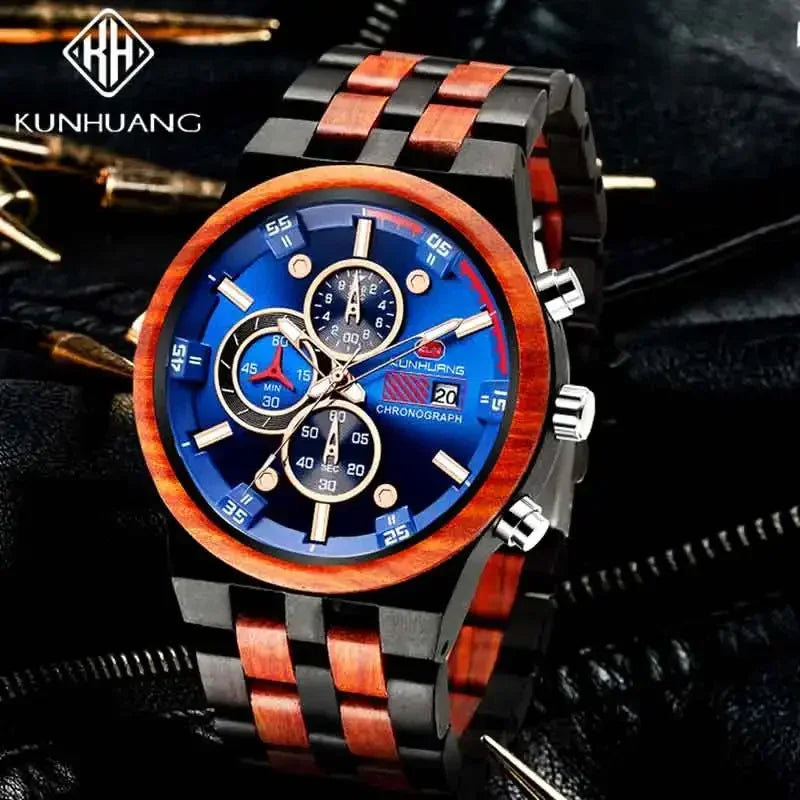 FBA Men's Luxury Wood Watch | Luminous Chronograph Date Quartz Wristwatch