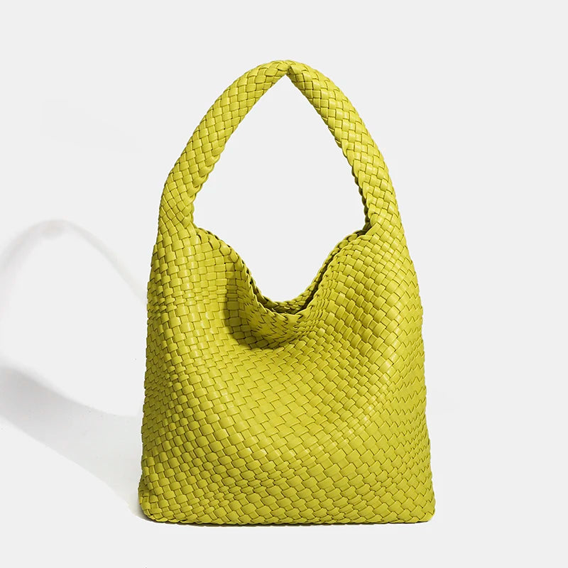 Hand-Knitted PU Woven Tote Bag for Women – Large Luxury Criss-Cross Shoulder Bag