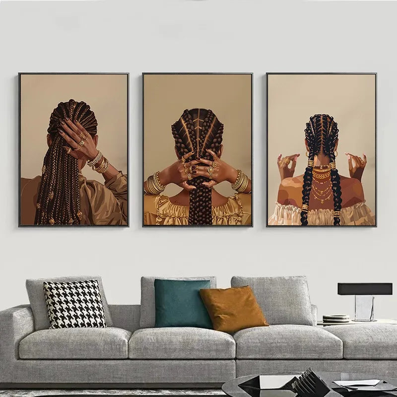Black Woman Canvas Print | Cool Girl Hairstyle & Gold Jewelry Afro Wall Art