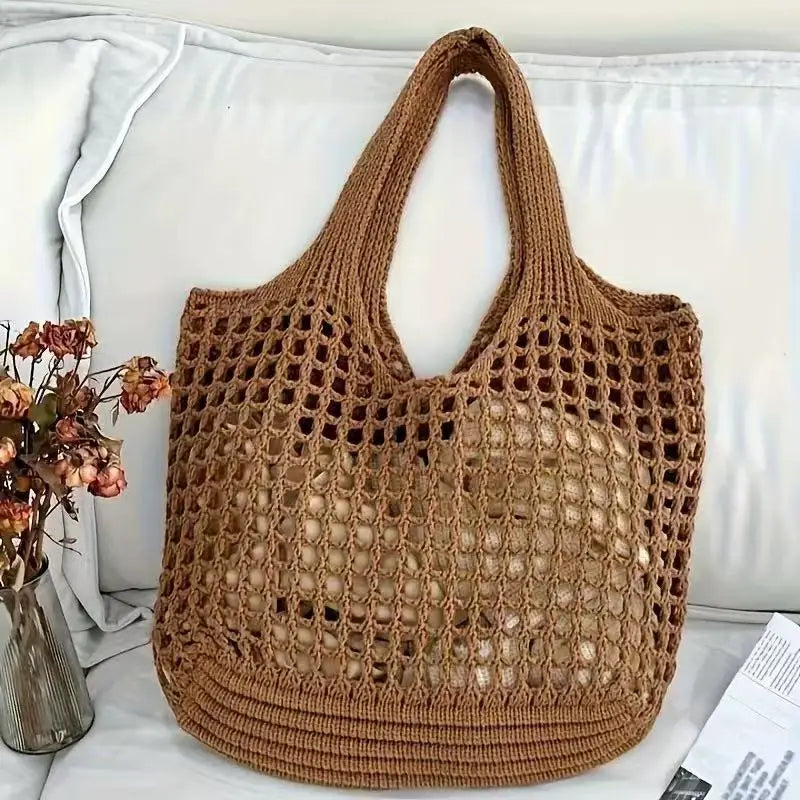 Ladies' Large Capacity Crochet Openwork Weave Tote Bag – Eco-Friendly Shopping & Travel Shoulder Bag