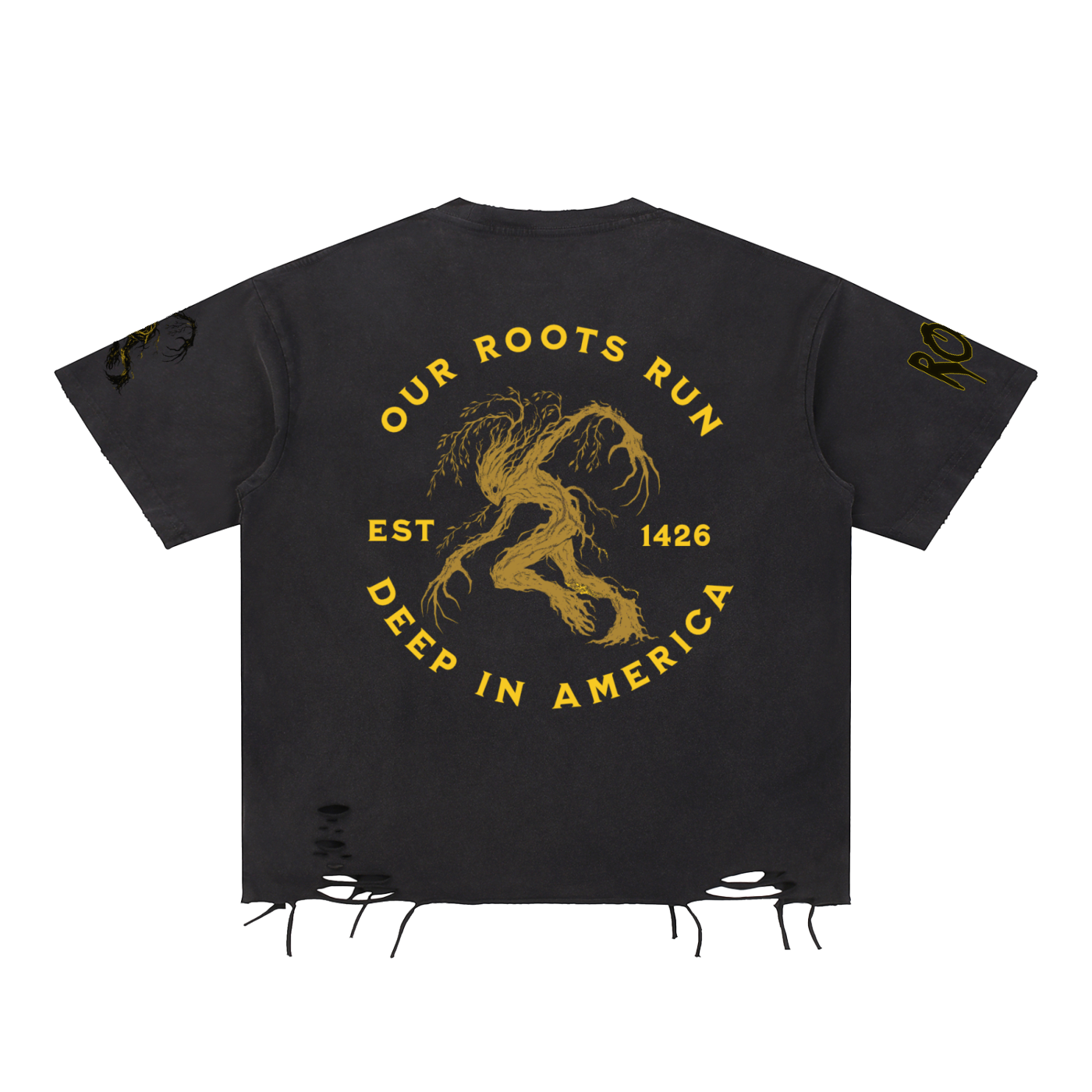 Roots Run Deep Snow Washed Raw-Hem T-Shirt